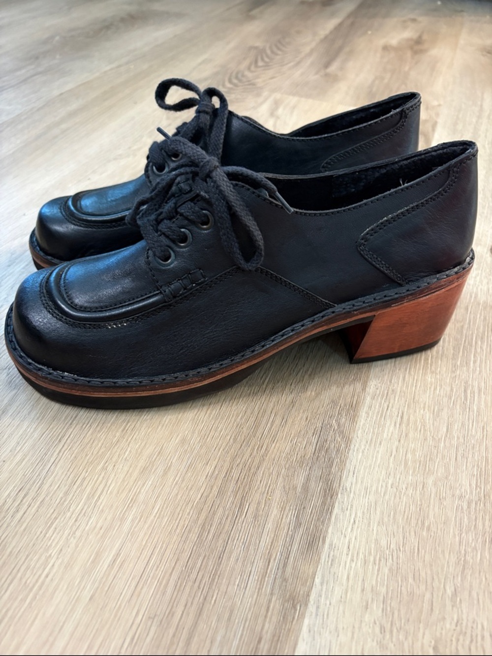 VINTAGE Sweet Step Made in Brazil Chunky Leather Oxfords | Size 10B | Black